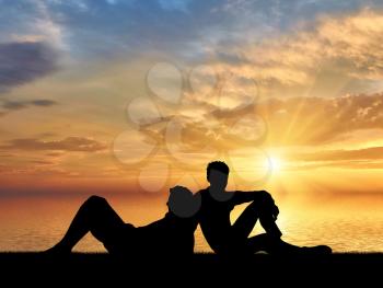 Homosexuals. Gay Couple lying relaxing at sunset by the sea