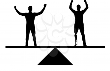 Vector silhouette disabled with leg prostheses equal in rights, on the scale with healthy. Conceptual scene, element for design