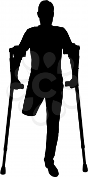 Vector silhouette of a man with an amputated leg standing with crutches. The concept of people with disabilities