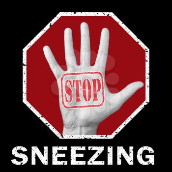Stop sneezing conceptual illustration. Open hand with the text stop sneezing