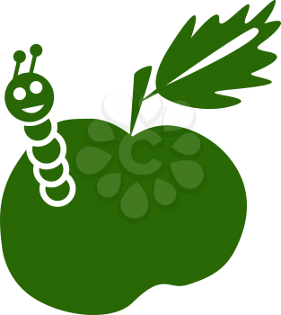 Silhouette of a green color, showing an apple with a worm.