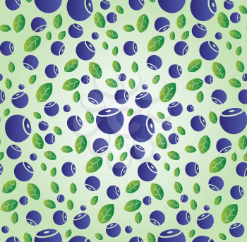 Beautiful seamless pattern with blueberries and green leaves on.