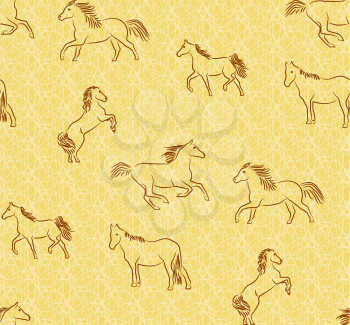 Seamless background with stylized horses. There is an option in the vector.