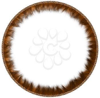 Round framework made of fur with leather rim on a white background.