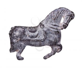 Small metal figure of a horse. Isolated on a white background.