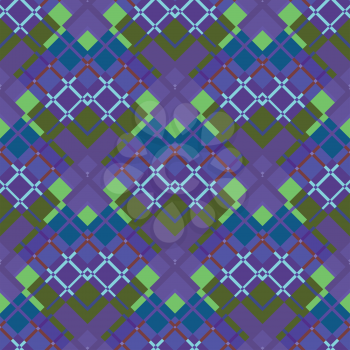 Beautiful purple and green diagonal plaid fabric. Vector illustration.