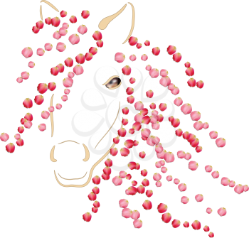 Fantasy illustration of spring horse with a mane of rose petals.