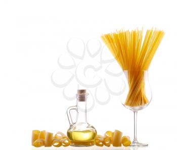 yellow oil in a bottle with pasta