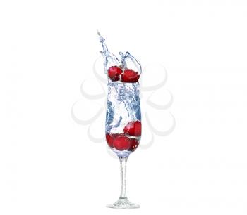 cherry splash in a cocktail glass on white