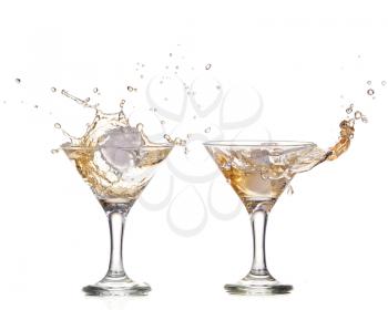 alcohol cocktail with splash of ice isolated on white