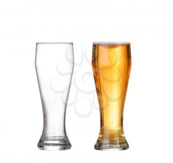 Beer glasses. full and empty isolated on a white background