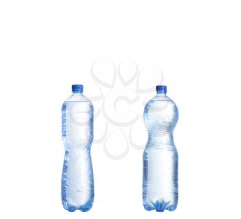 collage Soda water bottle with blank label. Isolated on white