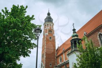 Historic city of Krakow in Poland. The streets of old Krakow, Poland. Unusual tower in the city