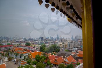 The view of Bangkok city during daylight from Golden mountain temple top. sunny day without clouds over bangkok