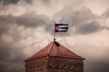 Flag with original proportions. Closeup of grunge flag of Cuba