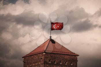 Flag with original proportions. Closeup of grunge flag of Turkey