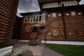 Wooden Palace of the Russian Tsar Alexei Mikhailovich Romanov in the spring cloud day in the Park of the Museum reserve Kolomenskoye