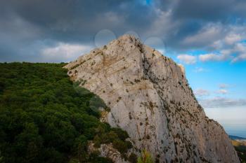 Amazing cliffs of Crimea, Russia. Mountain landscape. beautiful sunset mountain covered with forest