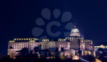 Night shot of the illuminated Buda Castle and Castle District in Budapest, Hungary