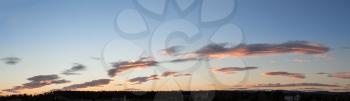 Stitched panorama of sunset clouds over rural setting for use in composite image