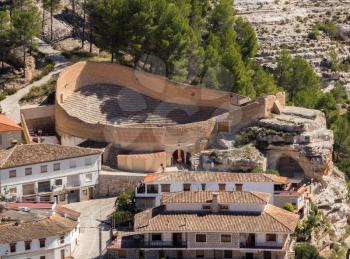 Bullfighting arena in hilltop town of Alcala del Jucar  in Castilla-La Mancha, Spain, Europe