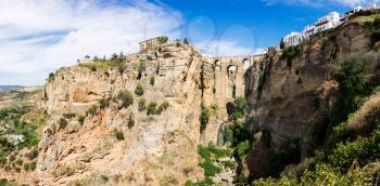 High resolution panorama of Puenta Nuevo and old town building over El Tajo gorge at Ronda, Andalucia, Spain