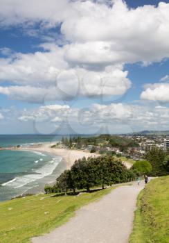 View of the coastline and town of Tauranga from the Mount in New Zealand