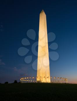 Washington Monument on a clear night in Washington DC, United States of America