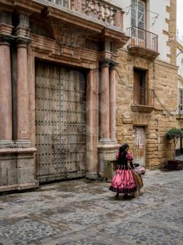 Street entertainer as Flamenco dancer in city of Cadiz in Southern Spain
