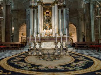 Altar and main aisle in Cathedral in city of Cadiz in Southern Spain