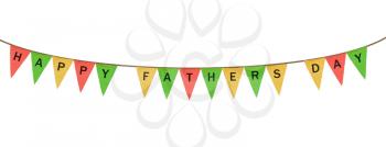 Isolated colorful sack cloth pennants with the letters embossed on each to create pennant flag message of Happy Father's Day