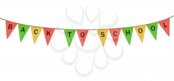 Colorful sack cloth pennants to create pennant flag message of Back to School isolated against white background