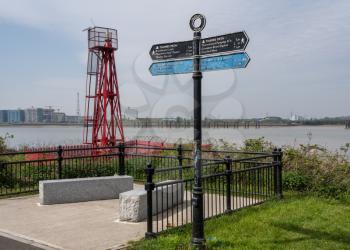 Illustrative signpost on Thames Path National Trail at Tripcock Ness