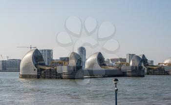 Detail of the Thames Barrier in docklands of London near Greenwich