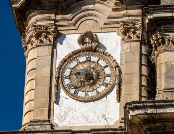 Antique clock on the Santuario de Nossa Senhora dos Remedios at the top of the baroque staircase above Lamego
