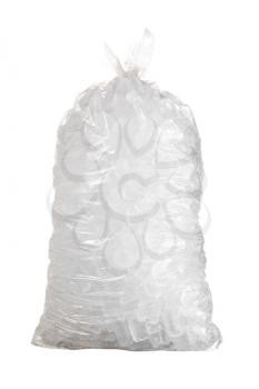 Ice cubes in plastic bag isolated with a pen tool created path in the file against a white background