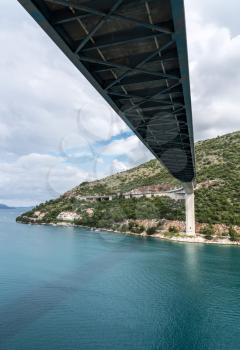 View of construction under the Franjo Tudman bridge in the Dubrovnik cruise port near the old town