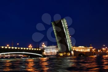 Saint-Petersburg, Russia - August 12, 2016: Night St. Petersburg. Drawbridges and city lights. The beauty of the city at night.