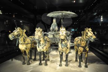 XIAN, CHINA - October 29, 2017: Cavalry of terracotta army. Terracotta Army. Clay soldiers of the Chinese emperor. The cavalry of the terracotta army