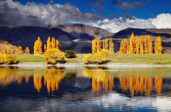 Mountain landscape in autumn colors, Lake Benmore, New Zealand