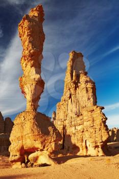 Stone forest, amazing sandstone cliffs in Sahara Desert, Tassili N'Ajjer, Algeria

