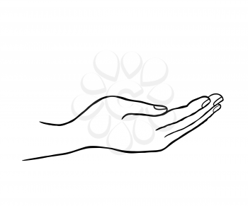 Giving hand sign. Doodle line art sketch. Support icon