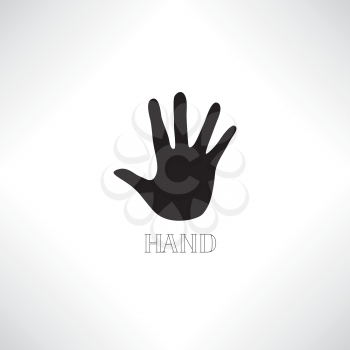 Helping hand icon. Human hand silhouette with shadow and handwritten lettering