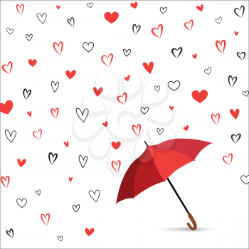Heart texture. Romantic date card with  hearts set. Rain of heart with umbrella. Love pattern for greeting card background. 
