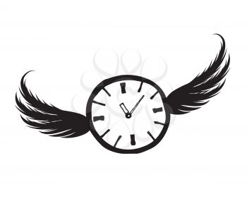 Lost time concept. Doodle watch dial with wings
