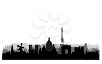 Paris skyline. Paris cityscape with famous landmarks and buildings. Travel France baclkground
