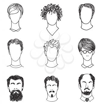 Men with various hair style and beard. Man avatar set.  Handsome characters in  flat design. 