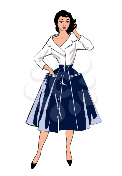 Stylish fashion dressed girls (1950's 1960's style): Retro fashion party. vintage fashion silhouettes from 60s. 