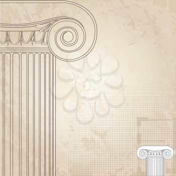 Classic columns background. Roman Engraving background for architectural design