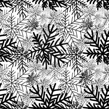 Abstract winter black and white floral seamless pattern. Snow forest texture. Nature wallpaper.
